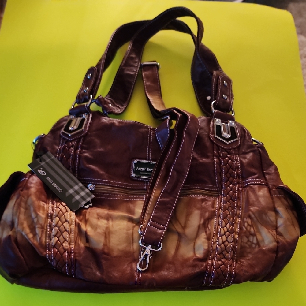 Elegant Brown and Yellow Satchel by Angel Barcelo. - Picture 4 of 10